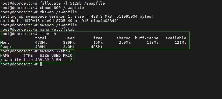 Добавление swap в Linux на вашу VPS/VDS на примере Debian с 512mb оперативной памяти